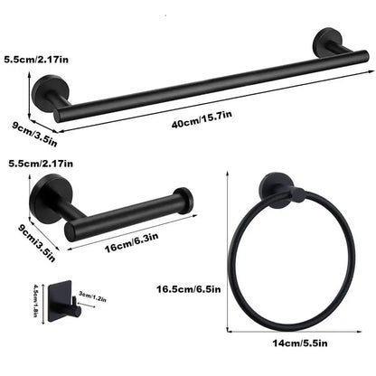 10-Piece Matte Black Stainless Steel Bathroom Hardware Set Includes 2PCS 15.7'' Towel Bars 4PCS Towel Hooks 2PCS Toilet Paper Holder & 2PCS Towel Rings for Modern Bathrooms