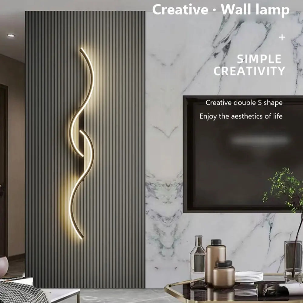 Modern LED Wall Lamp with Wire Control, S-Type Design for Home Decor, Warm Light, Ambient Lighting, Led Mood Light, Suitable for TV Background, Headboard, Corridor, Decorative Wall Light