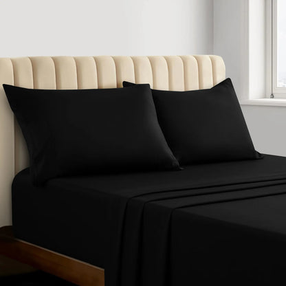 Lux Decor 4Pc Bamboo Blend Bed Sheet, Cooling Sheets & Soft Breathable Hotel Quality Bedding, 16-Inch Deep Fitted Sheet, Wrinkle Free, Machine Washable, Silky Smooth Sheets Set