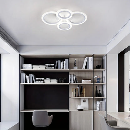 Modern LED Ceiling Light, 4-Light Ring Acrylic Recessed Ceiling Lamp, Living Room Bedroom Kitchen Dining Office Use, Interior Lights, Lighting Fixture, 3000K-6500K