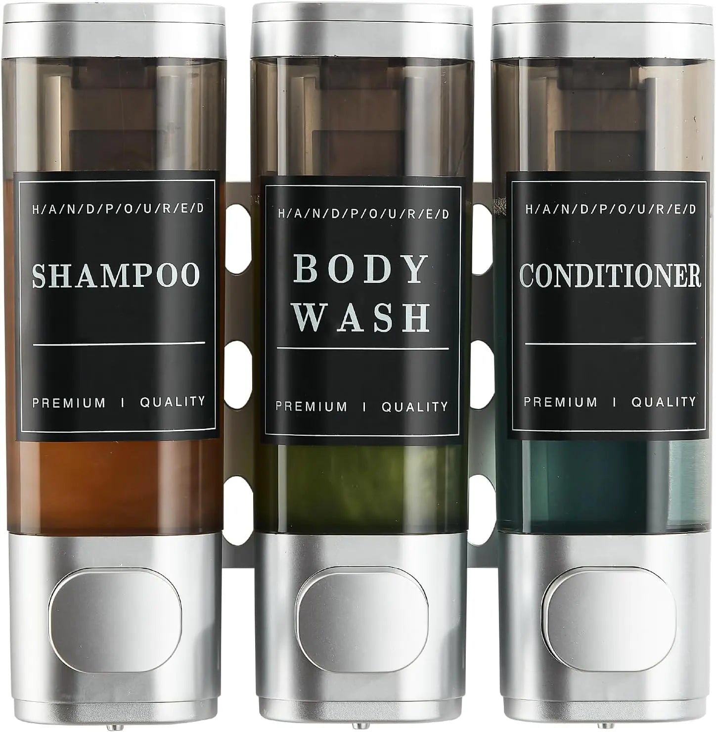 Zoronk 3-Chamber Luxury Shower Dispenser - No Drill Wall-Mounted Transparent Bathroom Organizer for Shampoo, Conditioner & Soap - Hotel-Grade Large Capacity, Silver Home Goods Bottles