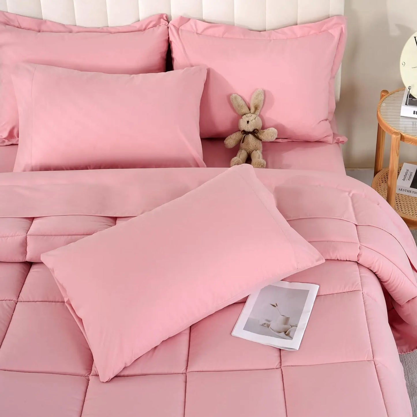 【Summer Wins】Downcool 7Pcs Comforter Sets, Multi-Color Bedding Sets , All Season down Alternative Bedding Comforter Sets with Comforter, Flat Sheet, Fitted Sheet, 2 Pillow Shams & 2 Pillowcases, Pink Bedroom Accessories#Tiktokshopmemorialday