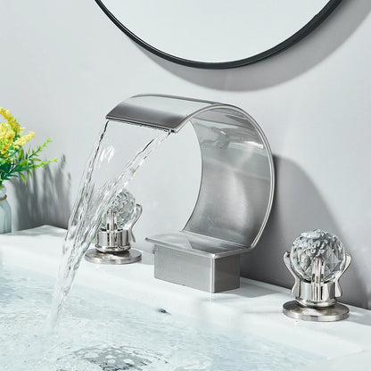 Matte Black Waterfall Bathroom Faucet for Sink 3 Hole 8 Inch Widespread Bathroom Sink Faucets with Supply Lines Stainless Steel 2-Handle Bathroom Sink Faucet Suitable for Vanity Rv Commercial Lavatory Restroom