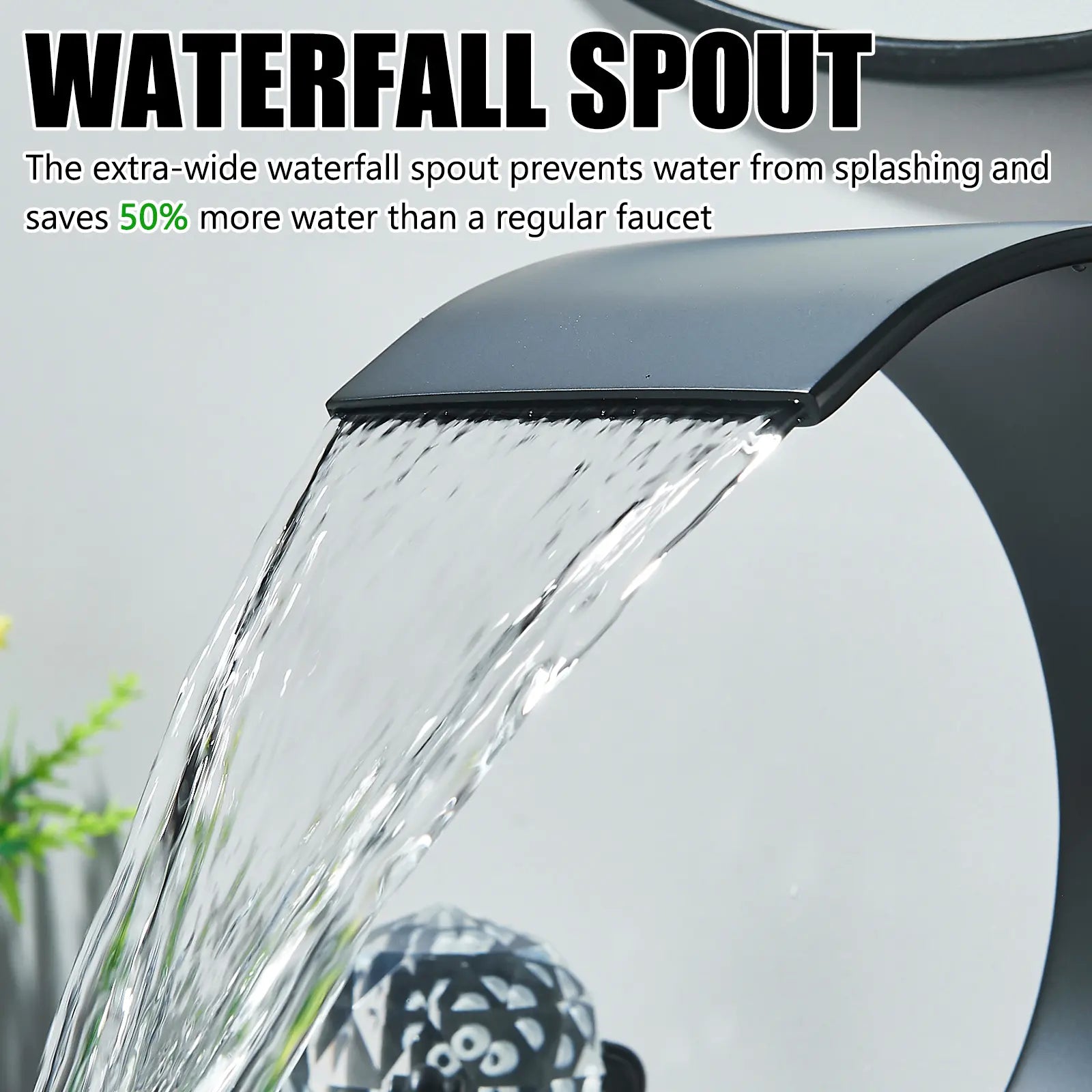 Matte Black Waterfall Bathroom Faucet for Sink 3 Hole 8 Inch Widespread Bathroom Sink Faucets with Supply Lines Stainless Steel 2-Handle Bathroom Sink Faucet Suitable for Vanity Rv Commercial Lavatory Restroom