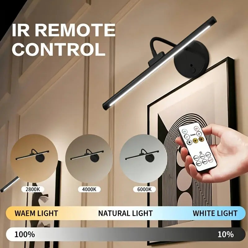 1Pc Adjustable Dimmable Picture Light with Remote Control and Timer, Gold, USB Rechargeable Wall Light, Indoor Lighting, Home Decoration Lamp for Gallery Art, Paintings, Portraits