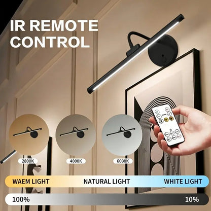 1Pc Adjustable Dimmable Picture Light with Remote Control and Timer, Gold, USB Rechargeable Wall Light, Indoor Lighting, Home Decoration Lamp for Gallery Art, Paintings, Portraits