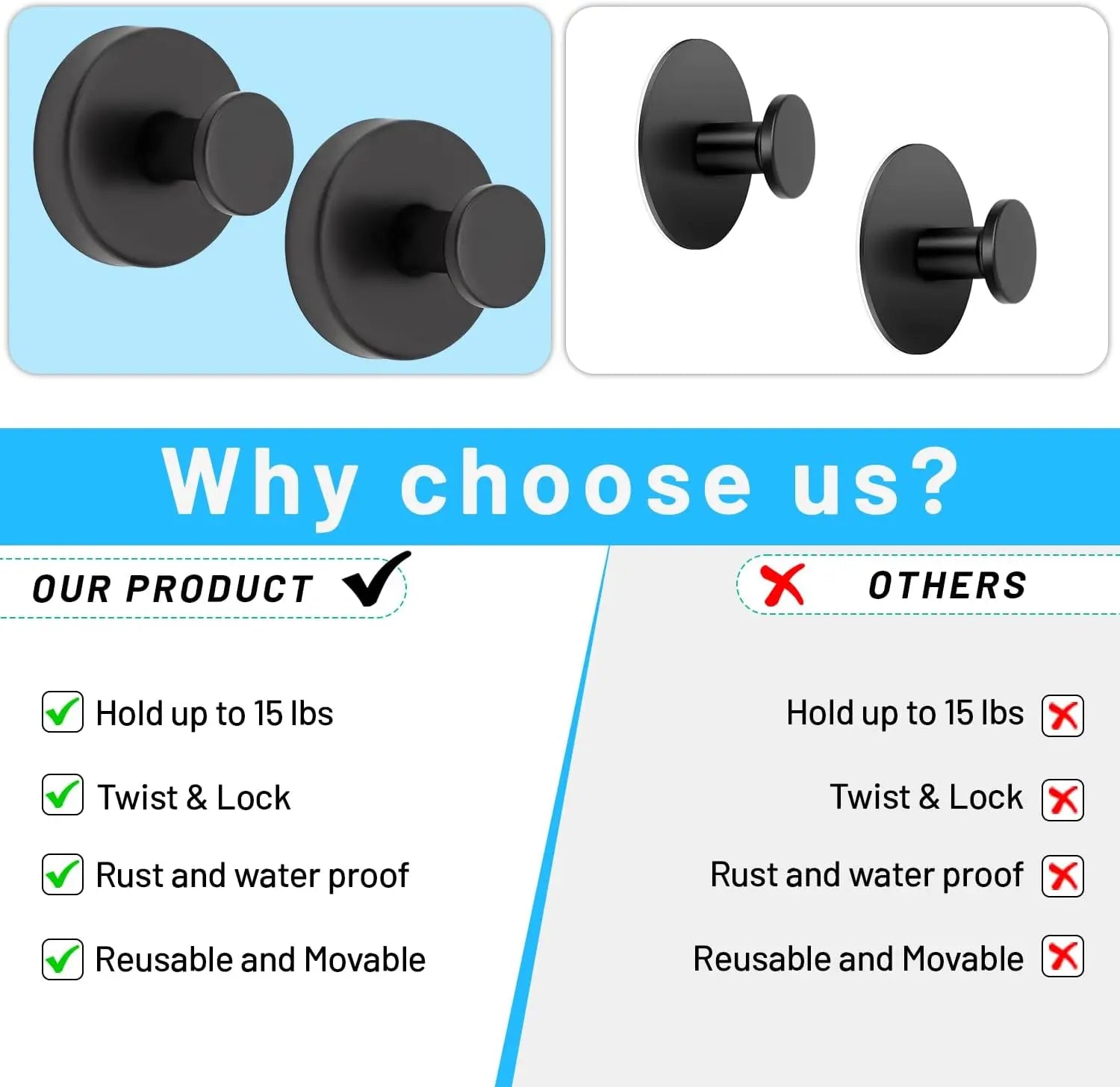 Decerk 2 PCS Suction Cup Hooks Christmas Gift Gadgets Kitchen Home Essentials Suction Hooks Bathroom Accessories Waterproof Reuseable for Shower Bathroom Towel Hooks Shower Hooks Holders Shower Hooks Hanging Towels Loofah Robe