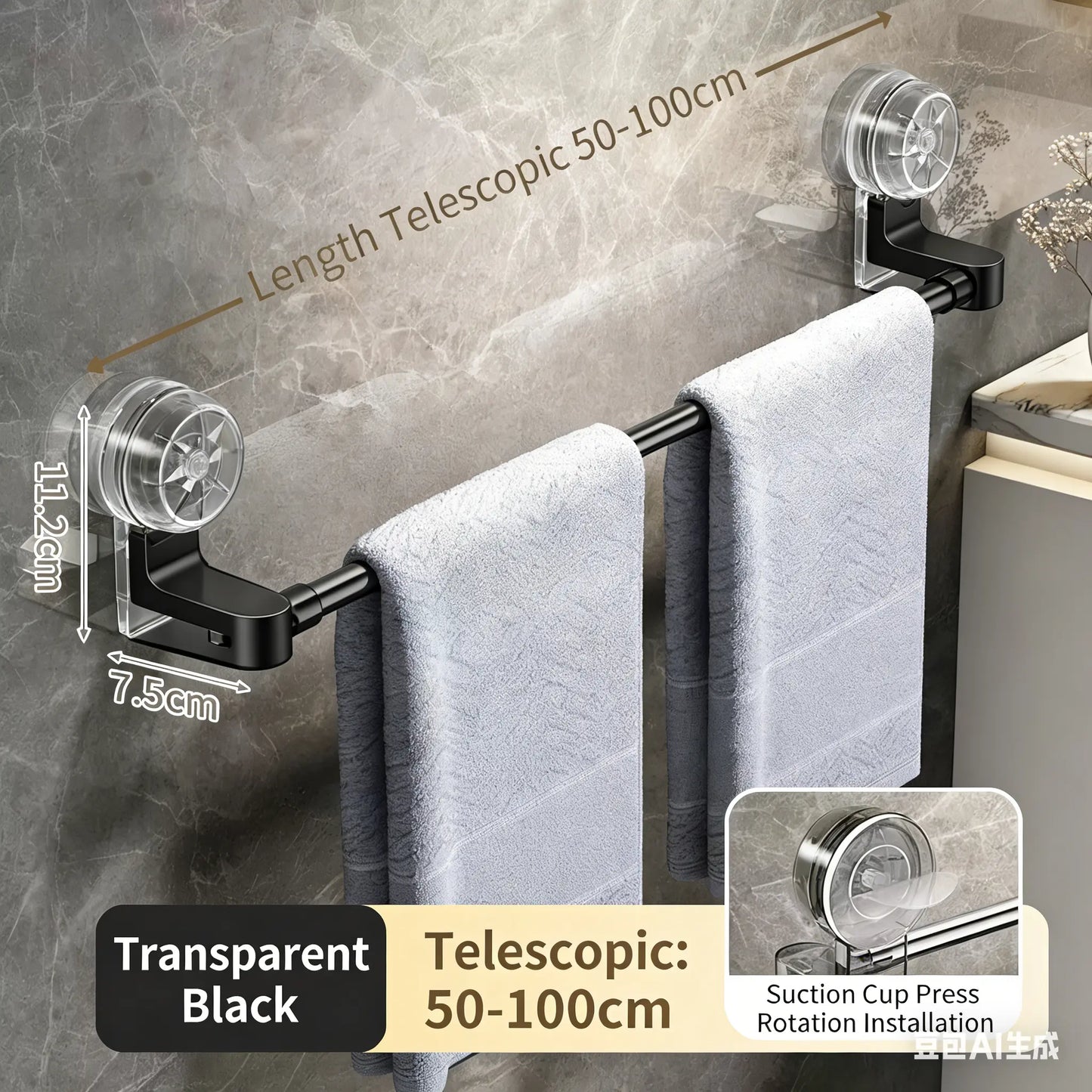 Suction Cup Towel Rack for Bathroom No Hole Installation Stretchable Towel Rod Space Saving Bath Towel Organizer Practical Suction Space Saving Design Multipurpose Usage Gift Ready Durability Assurance