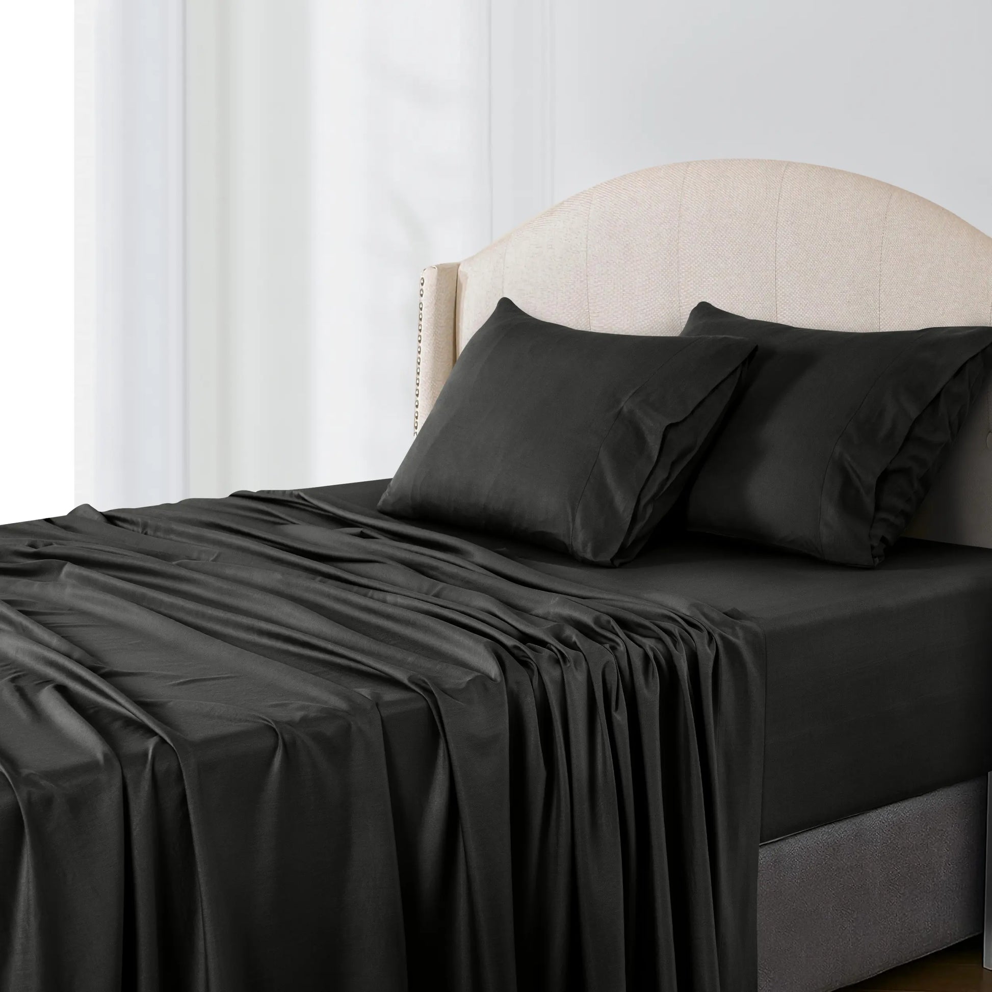 Lux Decor 4Pc Bamboo Blend Bed Sheet, Cooling Sheets & Soft Breathable Hotel Quality Bedding, 16-Inch Deep Fitted Sheet, Wrinkle Free, Machine Washable, Silky Smooth Sheets Set