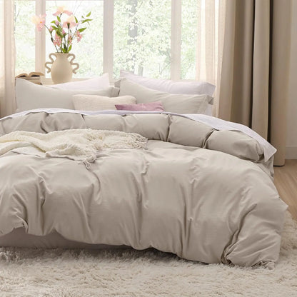 Bedsure Lightweight Soft Duvet Cover - 3 Pieces Prewashed Cotton-Like Polyester Extra Soft Bedding Set, Includes 1 Duvet Cover with Zipper Closure & 2 Pillow Shams, No Comforter