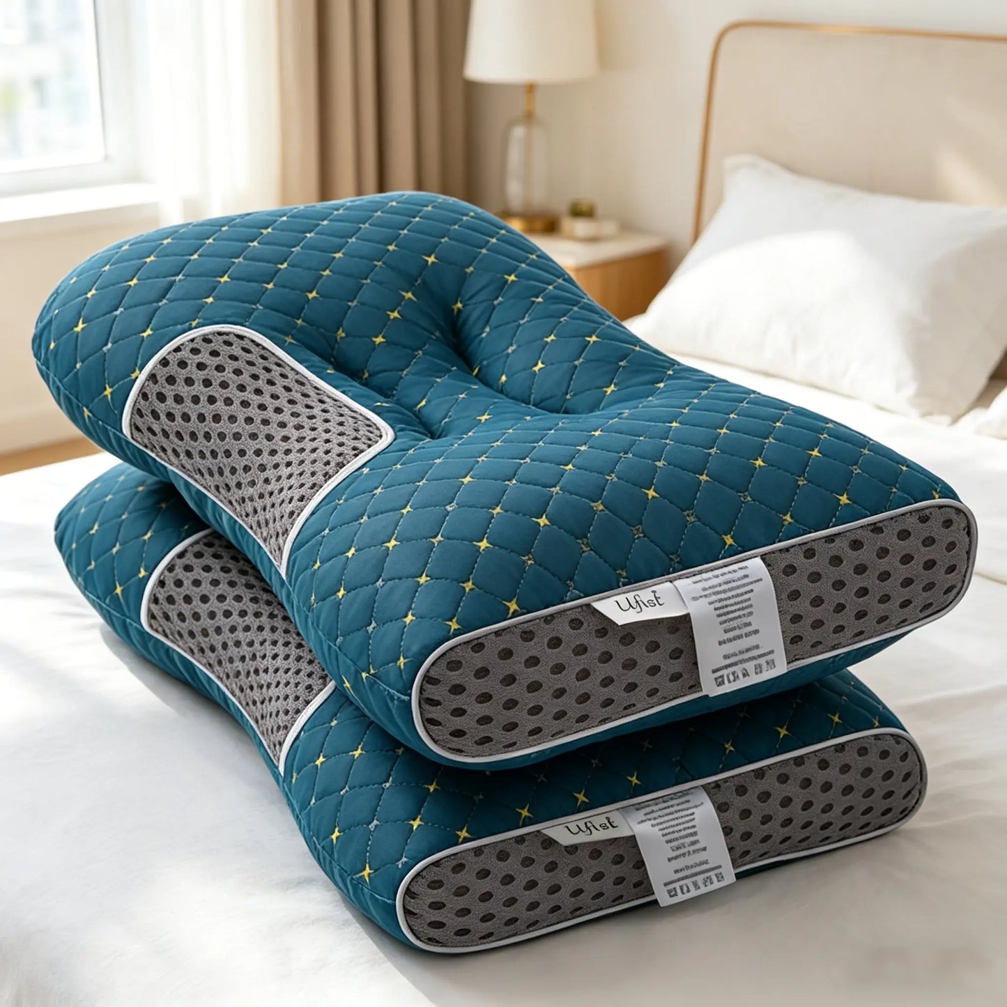 【Weekly Deals】Ufist 2-Pack Ergonomic Neck Low Pillows -Breathable Fabric for Cervical Support, Promotes Deepsleep & Pressure Relief, Ideal for Back and Side Sleeping Positions