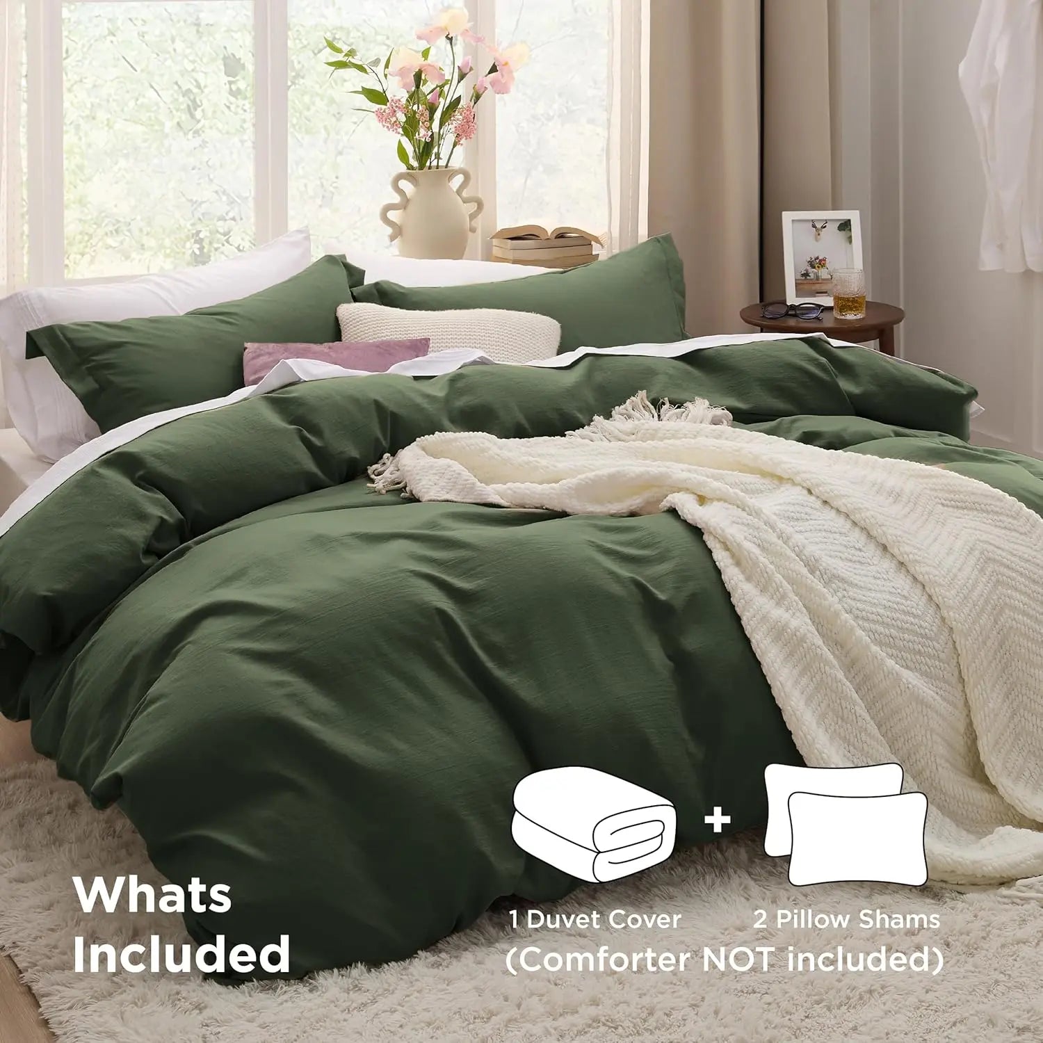 Bedsure Lightweight Soft Duvet Cover - 3 Pieces Prewashed Cotton-Like Polyester Extra Soft Bedding Set, Includes 1 Duvet Cover with Zipper Closure & 2 Pillow Shams, No Comforter