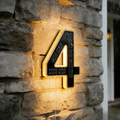 ISUNMEA 6.7 Inch Solar Lighted House Numbers for Outside, Light up Waterproof LED Address Signs for Houses, Backlit Illuminated Exterior Modern House Numbers Light
