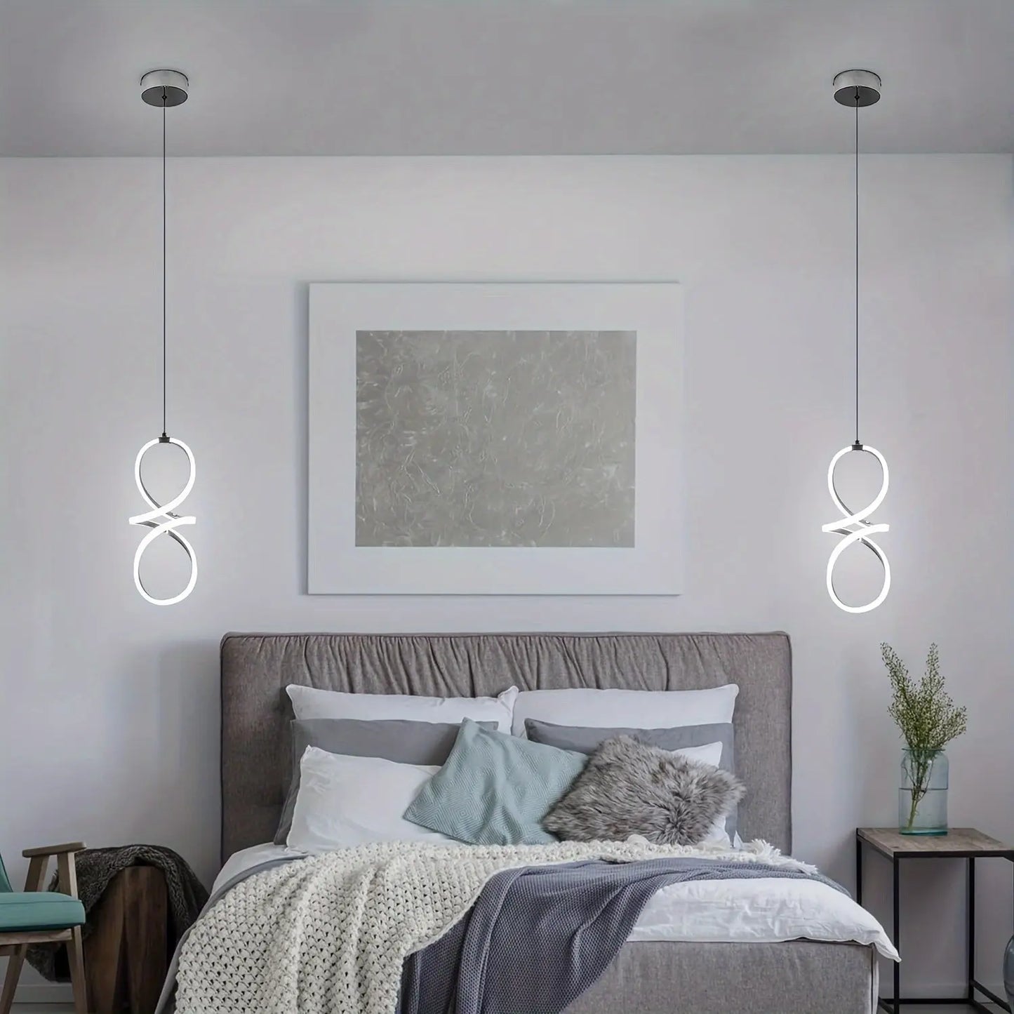 Modern LED Pendant Light, Adjustable Height Twisted 8-Shape, Suitable for Kitchen Island, Dining Room, Bedroom, Chrome Finish, LED Lighting