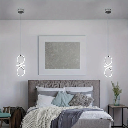 Modern LED Pendant Light, Adjustable Height Twisted 8-Shape, Suitable for Kitchen Island, Dining Room, Bedroom, Chrome Finish, LED Lighting