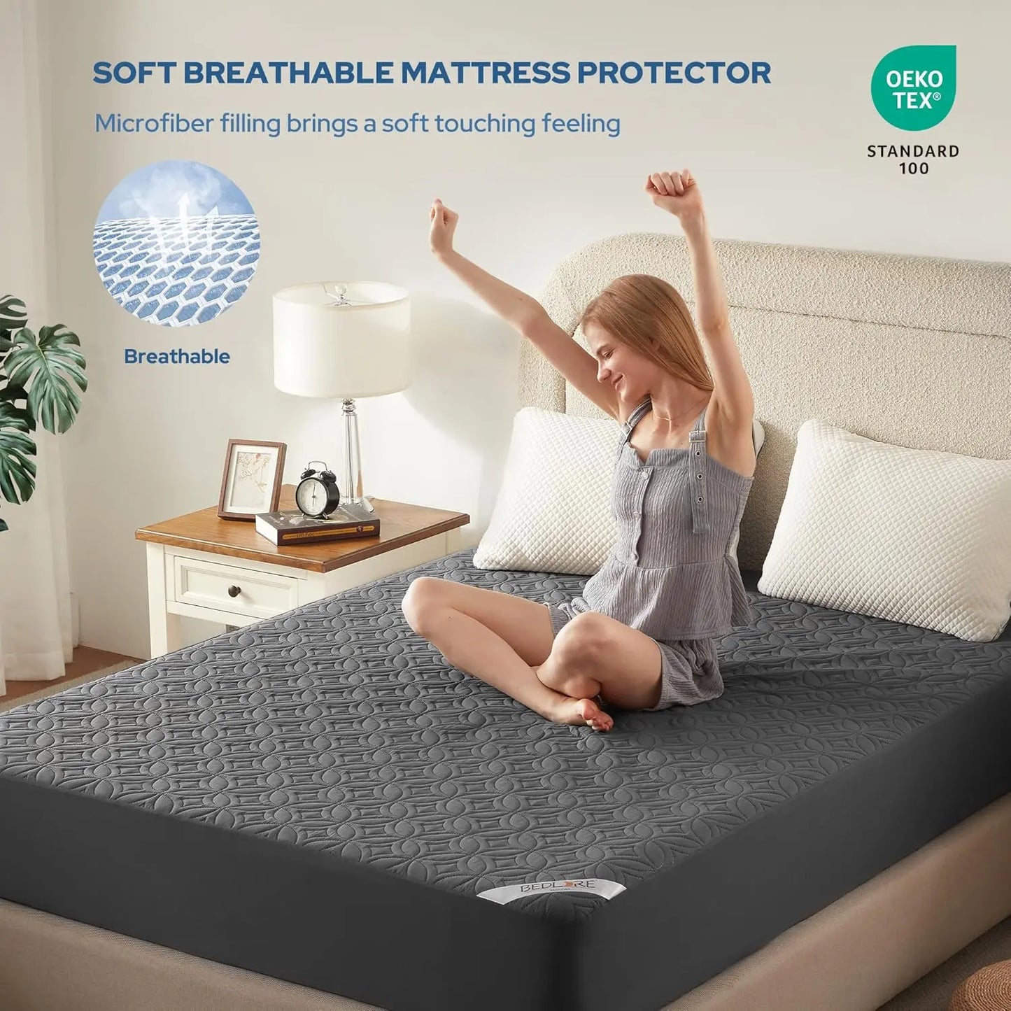 【Summerwins】Bedlore Cooling Waterproof Fitted Sheet Big Copper Coins | Bamboo Deep Pocket Mattress Cover | Soft Breathable Non-Slip]
