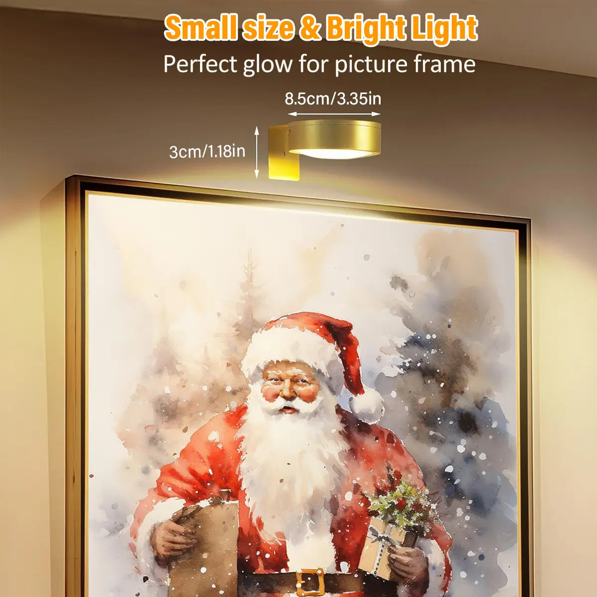 3Pcs Battery Operated Picture Light, Magnetic Led Painting Light with Remote Dimmable and Timer, 3 Lighting Modes And13 RGB Colors Art Display Light for Picture Frame Paintings, Wireless Wall Decor Puck Lights, Gold