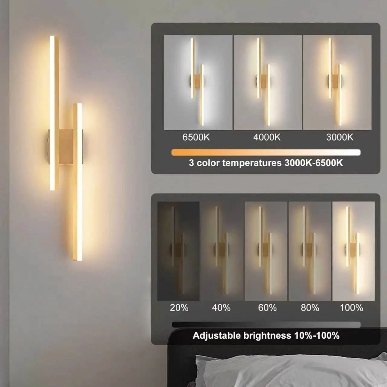 Modern Rechargeable LED Wall Light, Led Wall Sconce, Dimmable Wall Lamp, Remote Control Brightness & Color Temperature Adjustment, Timer Function, 40Cm, Bedroom, Living Room, Dining Room