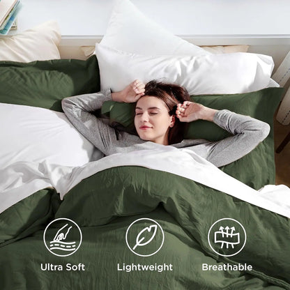 Bedsure Lightweight Soft Duvet Cover - 3 Pieces Prewashed Cotton-Like Polyester Extra Soft Bedding Set, Includes 1 Duvet Cover with Zipper Closure & 2 Pillow Shams, No Comforter
