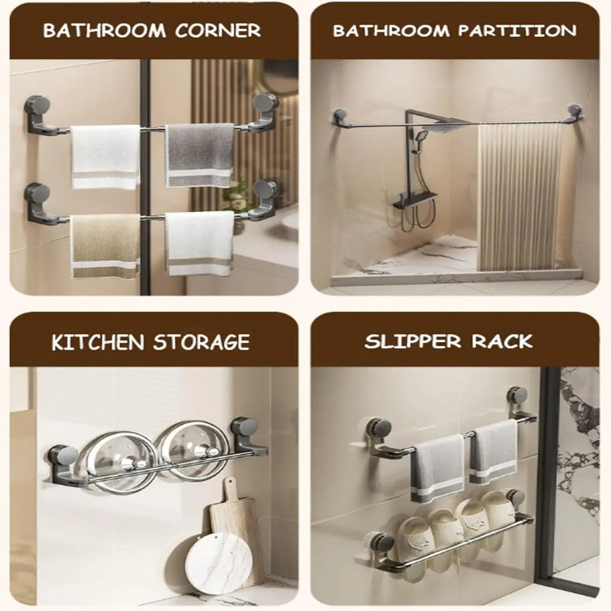 Suction Cup Towel Rack for Bathroom No Hole Installation Stretchable Towel Rod Space Saving Bath Towel Organizer Practical Suction Space Saving Design Multipurpose Usage Gift Ready Durability Assurance