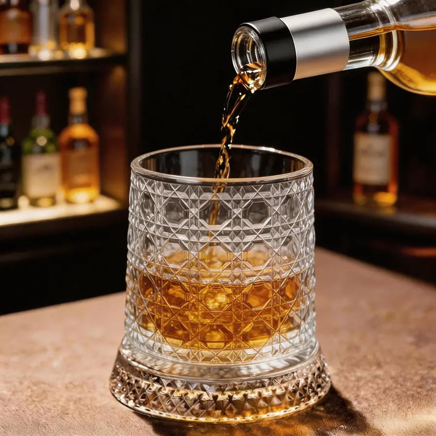 Luxury 360° Spinning Crystal Glass -Star-Cut Stress Relief Whiskey & Wine Glass,Elegant European Barware Gift, Rotating Glasscup Spinning Glass Cup Gift an Illuminated Base Summerwins,Summerwins
