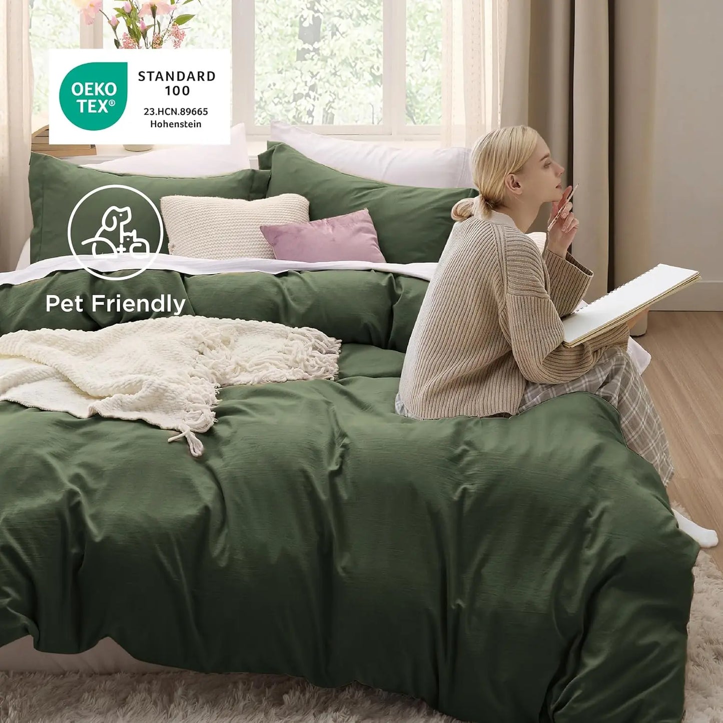 Bedsure Lightweight Soft Duvet Cover - 3 Pieces Prewashed Cotton-Like Polyester Extra Soft Bedding Set, Includes 1 Duvet Cover with Zipper Closure & 2 Pillow Shams, No Comforter