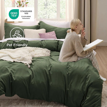 Bedsure Lightweight Soft Duvet Cover - 3 Pieces Prewashed Cotton-Like Polyester Extra Soft Bedding Set, Includes 1 Duvet Cover with Zipper Closure & 2 Pillow Shams, No Comforter