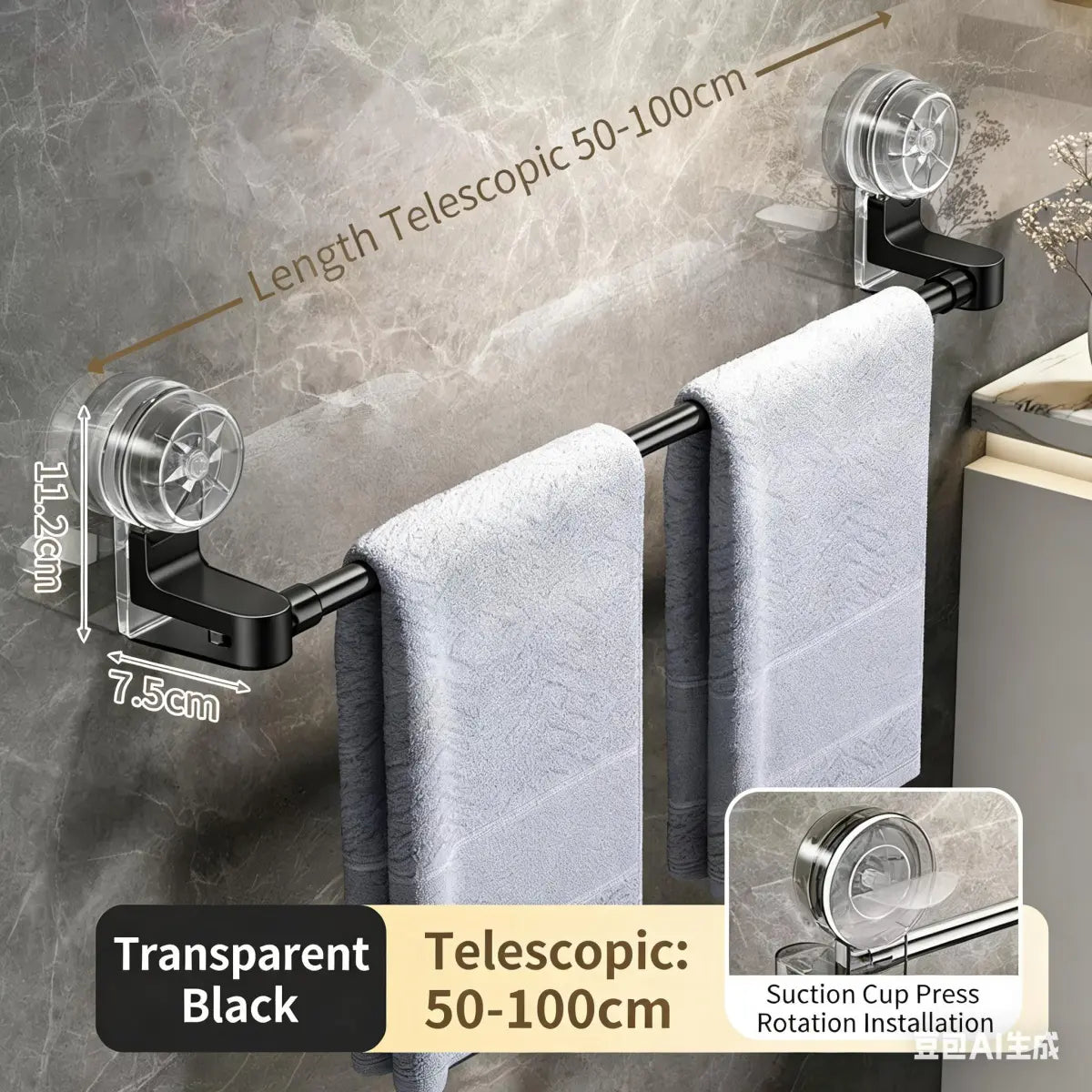 Suction Cup Towel Rack for Bathroom No Hole Installation Stretchable Towel Rod Space Saving Bath Towel Organizer Practical Suction Space Saving Design Multipurpose Usage Gift Ready Durability Assurance