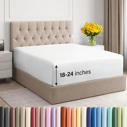 CGK Deep Pocket Fitted Sheet ONLY – Ultra-Soft Microfiber, Wrinkle-Free, Fits up to 24" Mattress (SINGLE SHEET) Soft Comfy Bedding