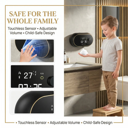 Automatic Soap Dispenser, 500ML Touchless Foaming Soap Dispenser, 3 Adjustable Levels, USB Rechargeable Wall Mounted Electric Soap Dispenser with Infrared Sensor, LED Display, IPX5 Waterproof for Bathroom Kitchen Hotel Commercial (Black)#Summervibes