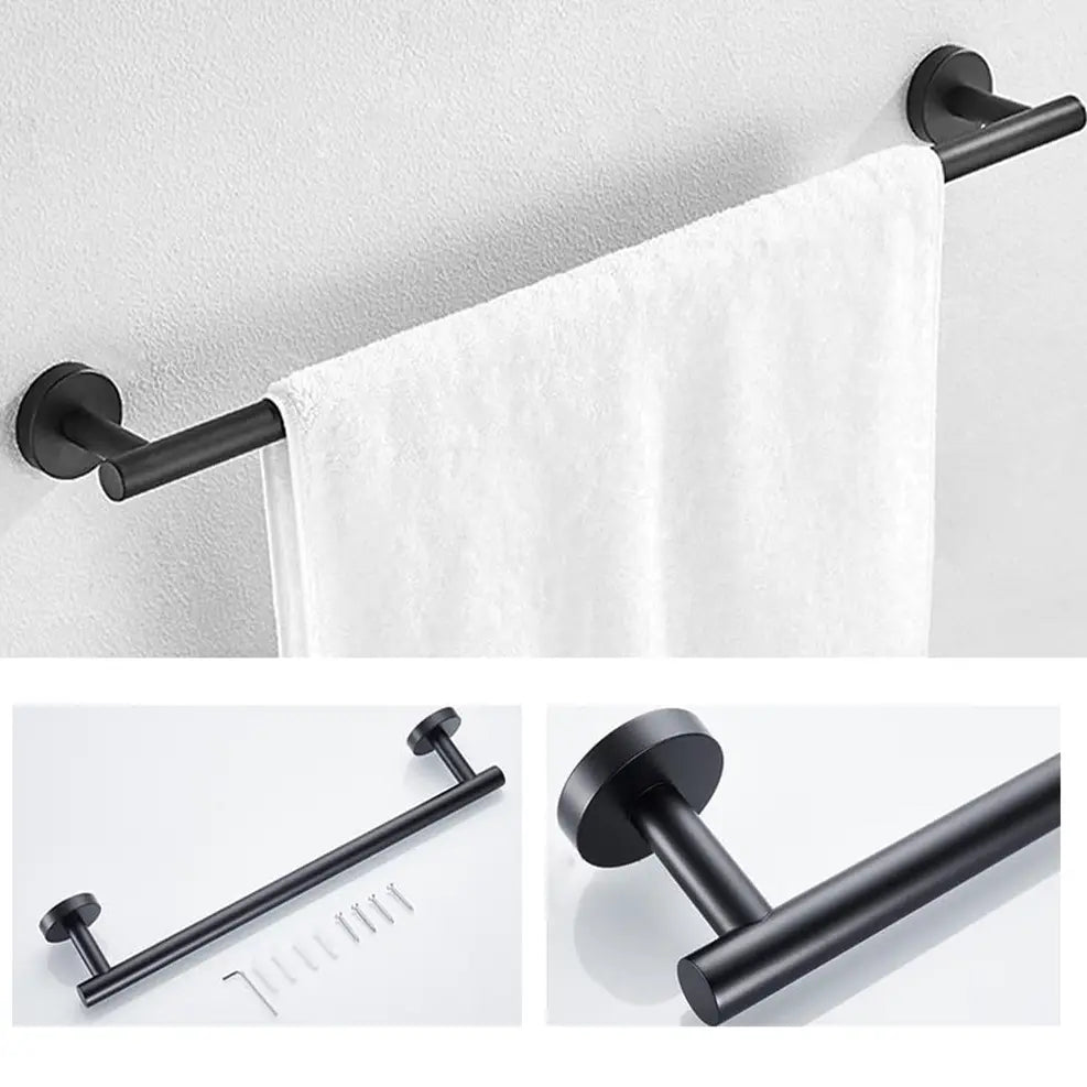 10-Piece Matte Black Stainless Steel Bathroom Hardware Set Includes 2PCS 15.7'' Towel Bars 4PCS Towel Hooks 2PCS Toilet Paper Holder & 2PCS Towel Rings for Modern Bathrooms