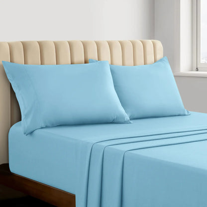 Lux Decor 4Pc Bamboo Blend Bed Sheet, Cooling Sheets & Soft Breathable Hotel Quality Bedding, 16-Inch Deep Fitted Sheet, Wrinkle Free, Machine Washable, Silky Smooth Sheets Set