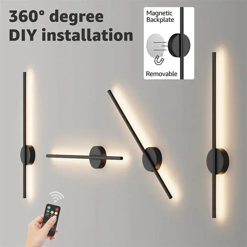 Modern LED Rechargeable Wall Light, 50Cm Line Design, Wire-Free Adhesive Magnetic Installation, Dimmable Remote Control, Bedroom Living Room Decor, Magnetic Dimmable Lights, Dimmable Wall Lamp, Home Decoration Lamp, Indoor Lighting