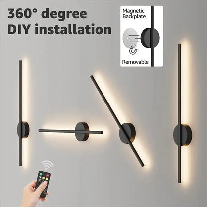 Modern LED Rechargeable Wall Light, 50Cm Line Design, Wire-Free Adhesive Magnetic Installation, Dimmable Remote Control, Bedroom Living Room Decor, Magnetic Dimmable Lights, Dimmable Wall Lamp, Home Decoration Lamp, Indoor Lighting