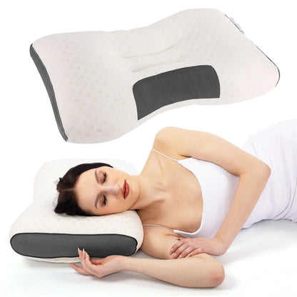 【Weekly Deals】Ufist 2-Pack Ergonomic Neck Low Pillows -Breathable Fabric for Cervical Support, Promotes Deepsleep & Pressure Relief, Ideal for Back and Side Sleeping Positions