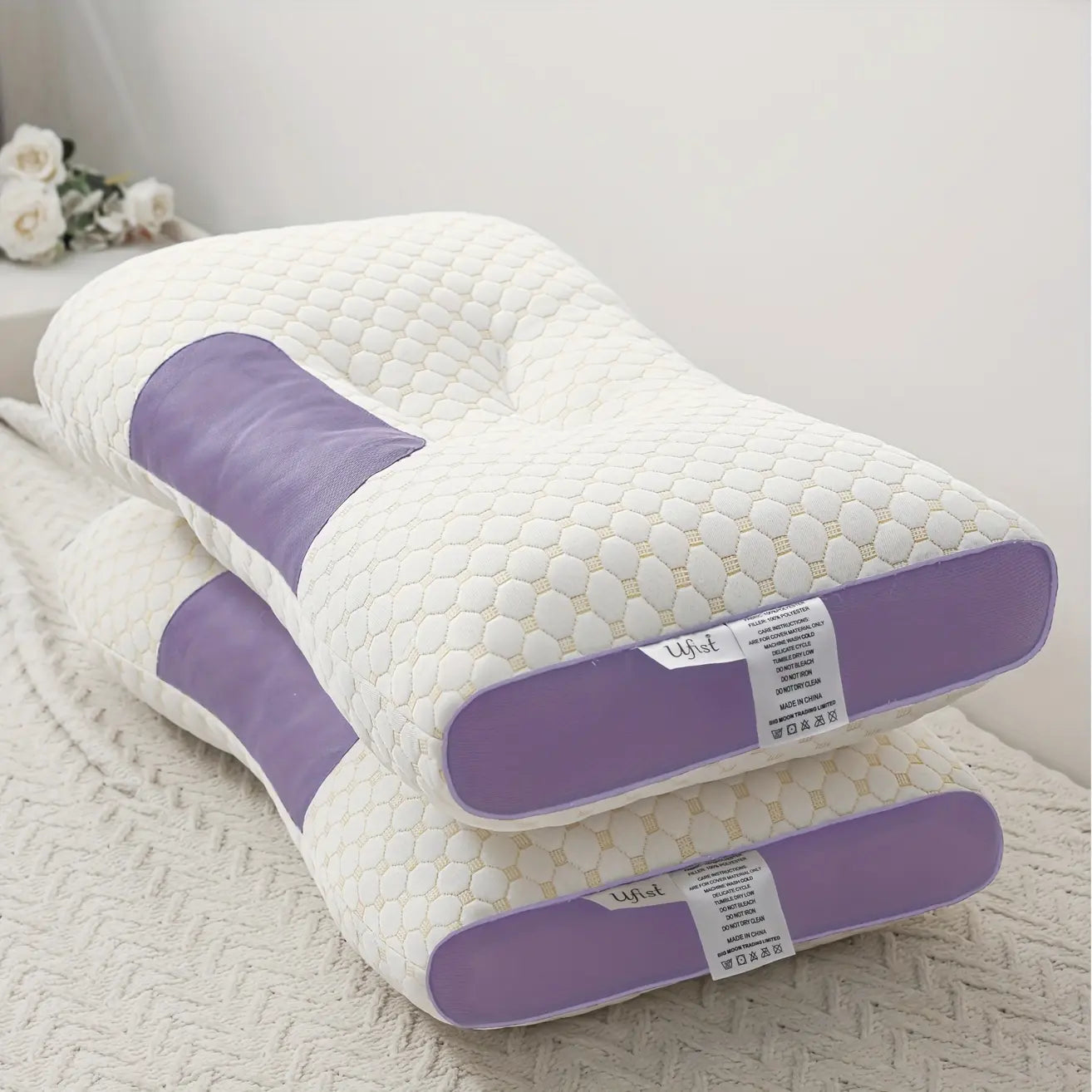 【Weekly Deals】Ufist 2-Pack Ergonomic Neck Low Pillows -Breathable Fabric for Cervical Support, Promotes Deepsleep & Pressure Relief, Ideal for Back and Side Sleeping Positions