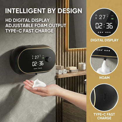 Automatic Soap Dispenser, 500ML Touchless Foaming Soap Dispenser, 3 Adjustable Levels, USB Rechargeable Wall Mounted Electric Soap Dispenser with Infrared Sensor, LED Display, IPX5 Waterproof for Bathroom Kitchen Hotel Commercial (Black)#Summervibes