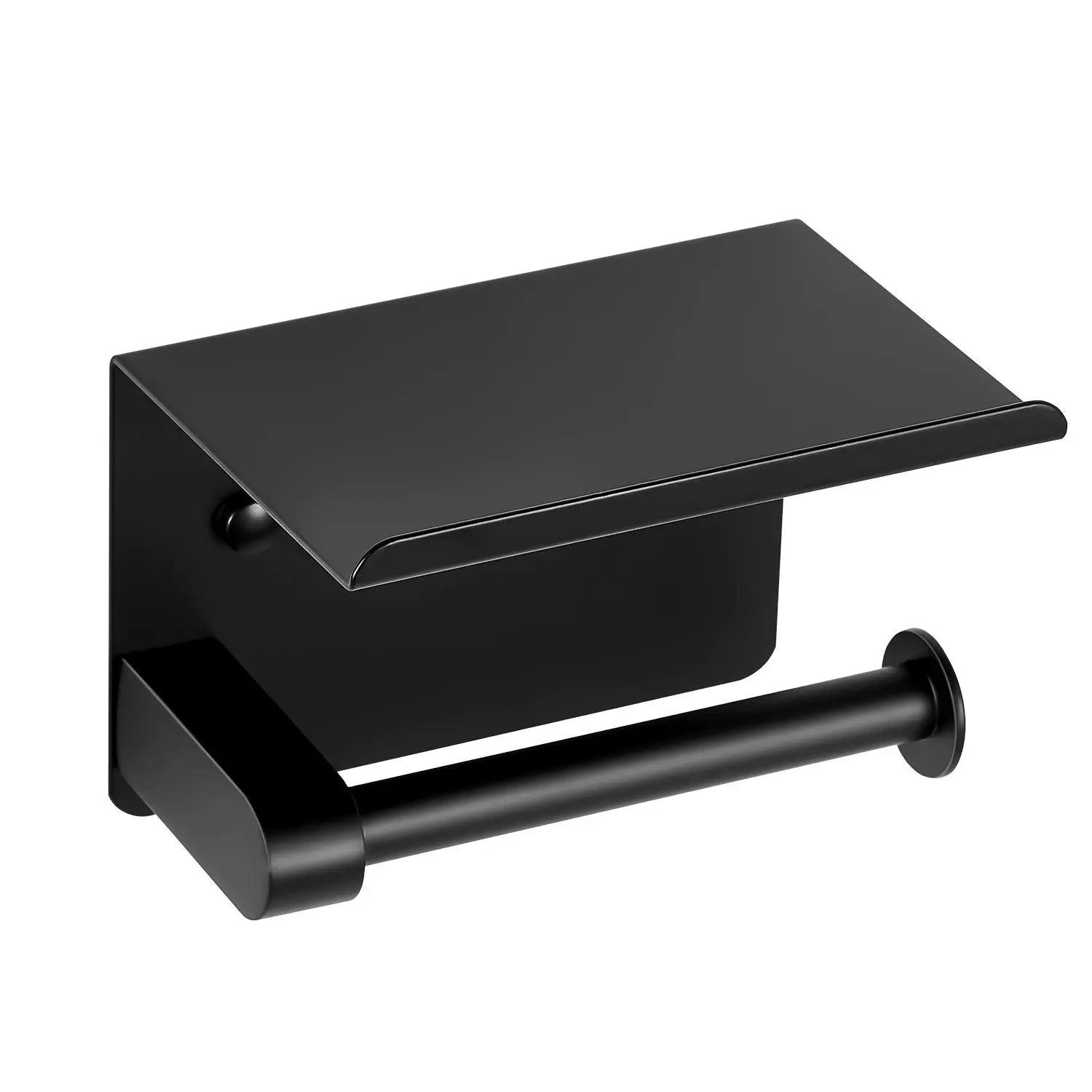 【Fathersdaygift】Vevor Toilet Paper Holder with Shelf, Fits Mega Rolls Size, Stainless Steel Rustproof Material, Wall Mounted with Screws and Double-Sided Tape, Toilet Roll Tissue Holder for Bathroom, Matte Black