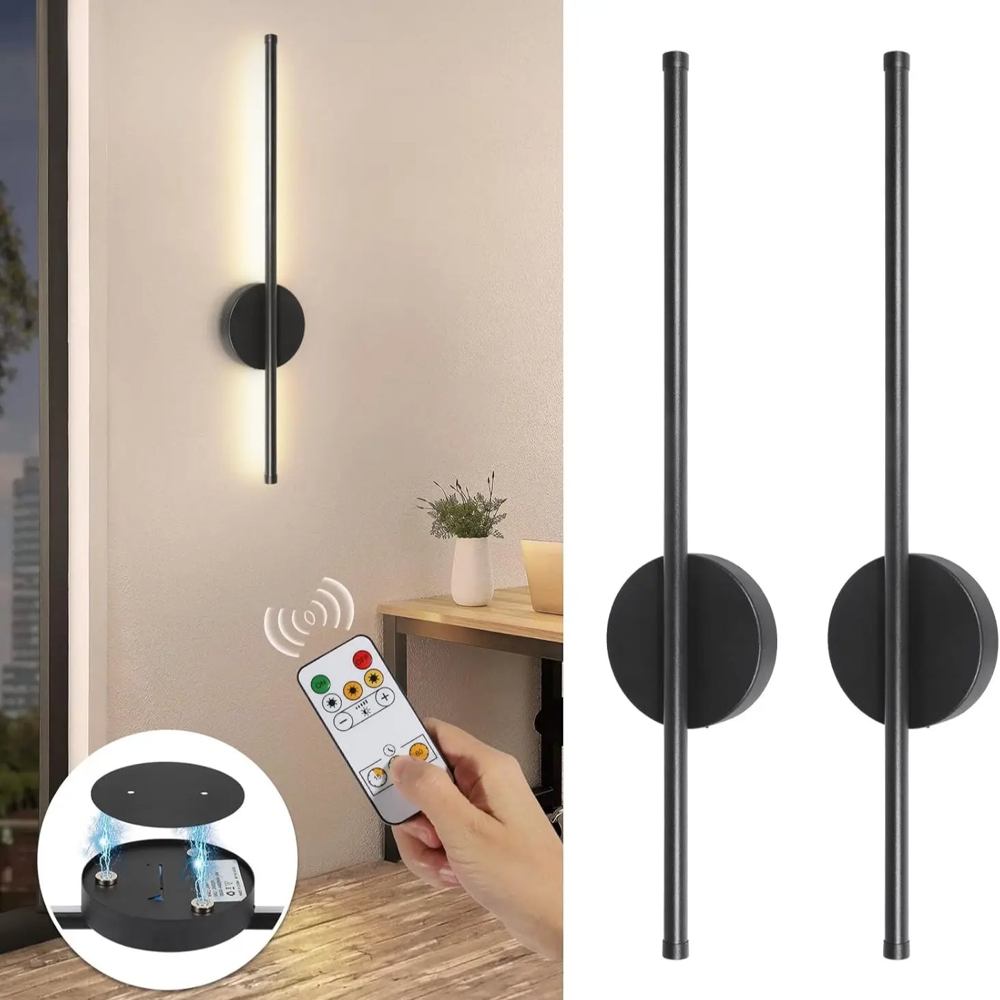 Modern LED Rechargeable Wall Light, 50Cm Line Design, Wire-Free Adhesive Magnetic Installation, Dimmable Remote Control, Bedroom Living Room Decor, Magnetic Dimmable Lights, Dimmable Wall Lamp, Home Decoration Lamp, Indoor Lighting