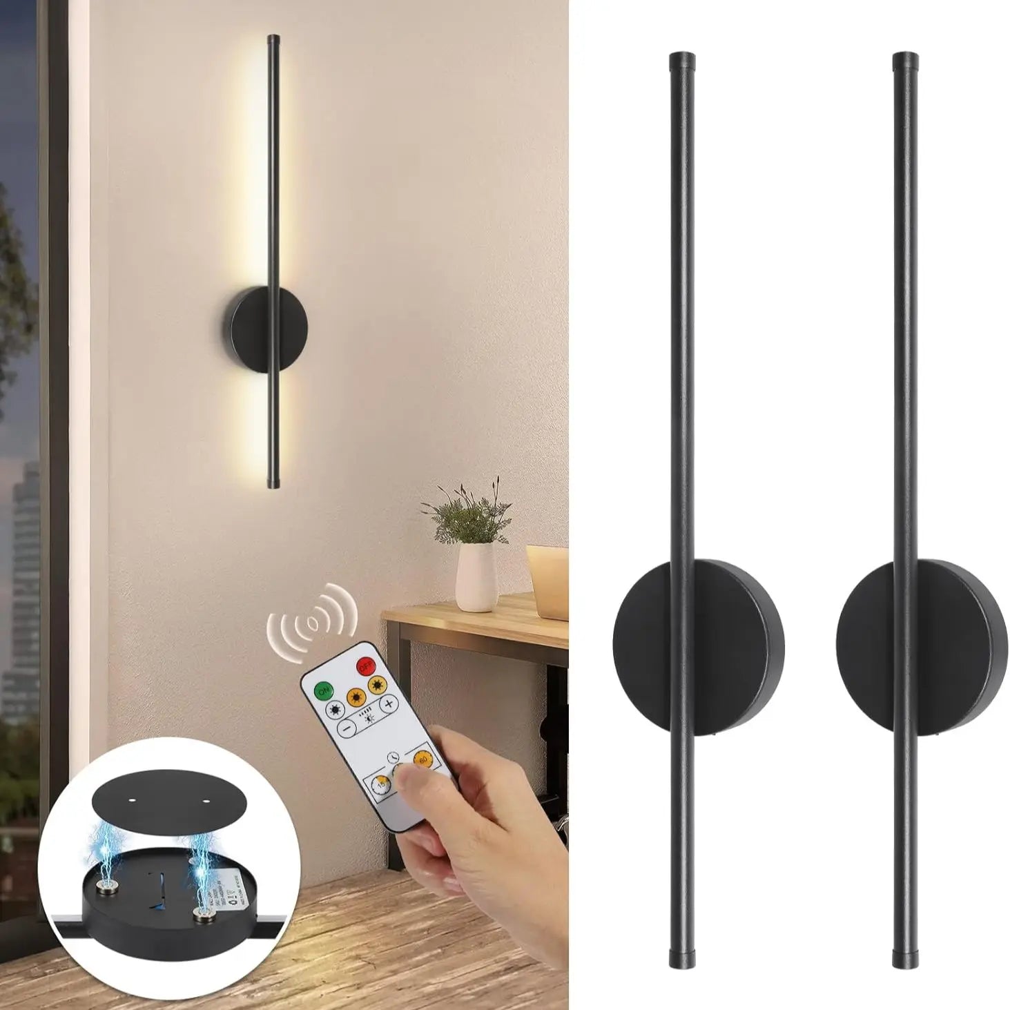 Modern LED Rechargeable Wall Light, 50Cm Line Design, Wire-Free Adhesive Magnetic Installation, Dimmable Remote Control, Bedroom Living Room Decor, Magnetic Dimmable Lights, Dimmable Wall Lamp, Home Decoration Lamp, Indoor Lighting