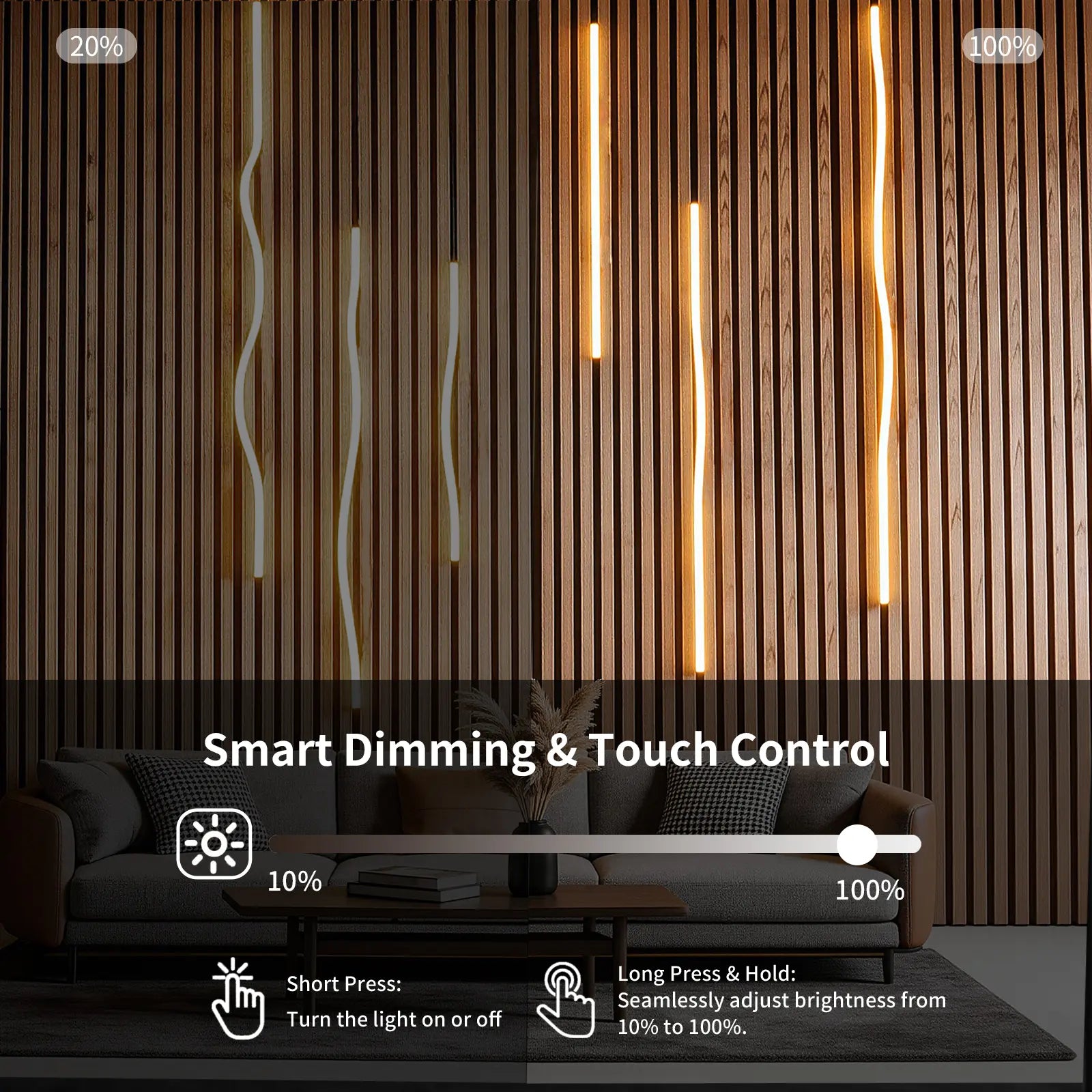 6PCS LED Recessed Light Kit for Wood Slat Wall Panels, Black Silicone Wall Panel Lights, 3000K Warm White, 24V Dimmable Touch Sensor Ambient Lighting Led Lights