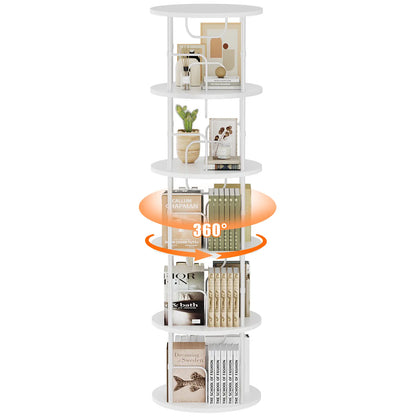 Flycity Rotating Bookshelf 3-5 Tier Spinning Bookshelf Tower 360° Display Unique round Bookcase for Home Study and Office Organization Furniture Stand Monitor Riser