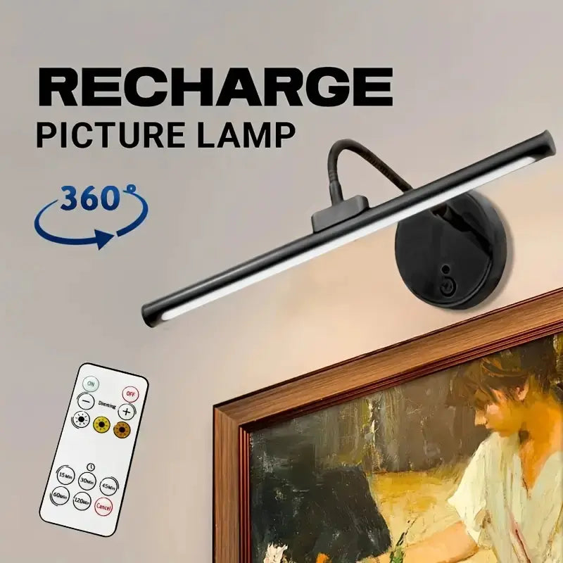 1Pc Adjustable Dimmable Picture Light with Remote Control and Timer, Gold, USB Rechargeable Wall Light, Indoor Lighting, Home Decoration Lamp for Gallery Art, Paintings, Portraits