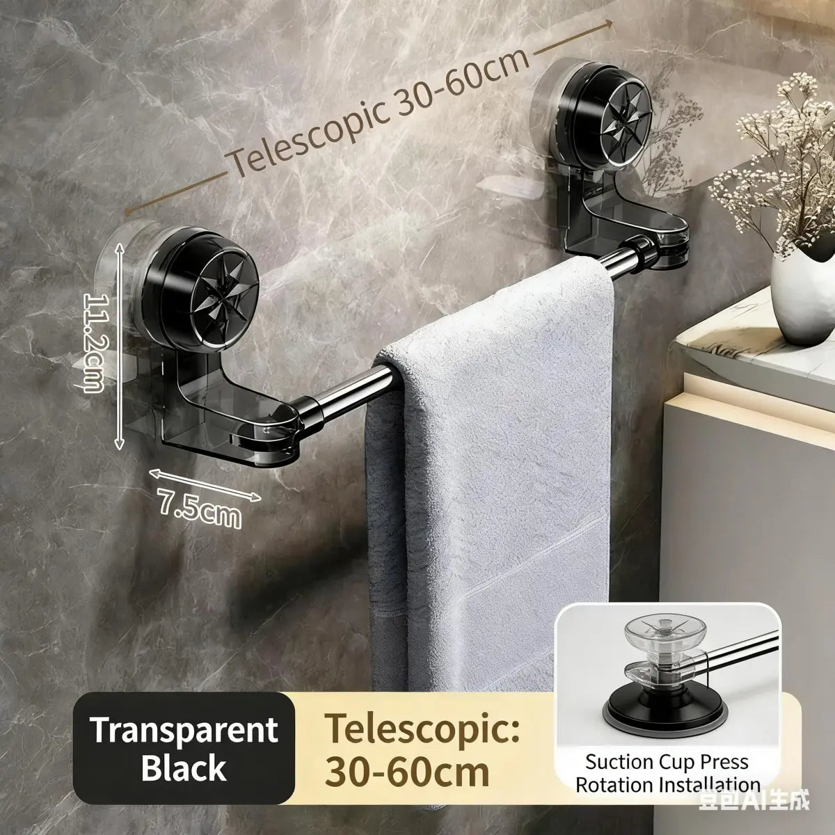 Suction Cup Towel Rack for Bathroom No Hole Installation Stretchable Towel Rod Space Saving Bath Towel Organizer Practical Suction Space Saving Design Multipurpose Usage Gift Ready Durability Assurance