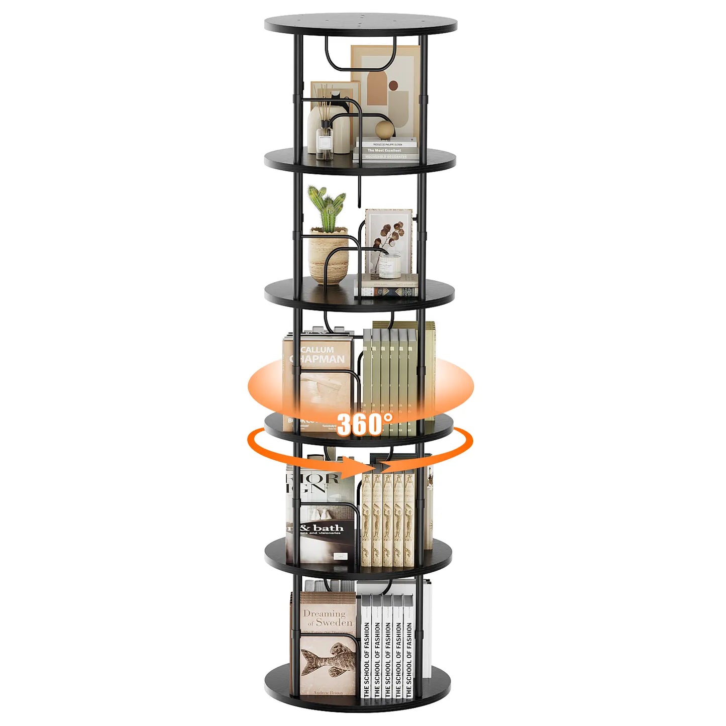 Flycity Rotating Bookshelf 3-5 Tier Spinning Bookshelf Tower 360° Display Unique round Bookcase for Home Study and Office Organization Furniture Stand Monitor Riser