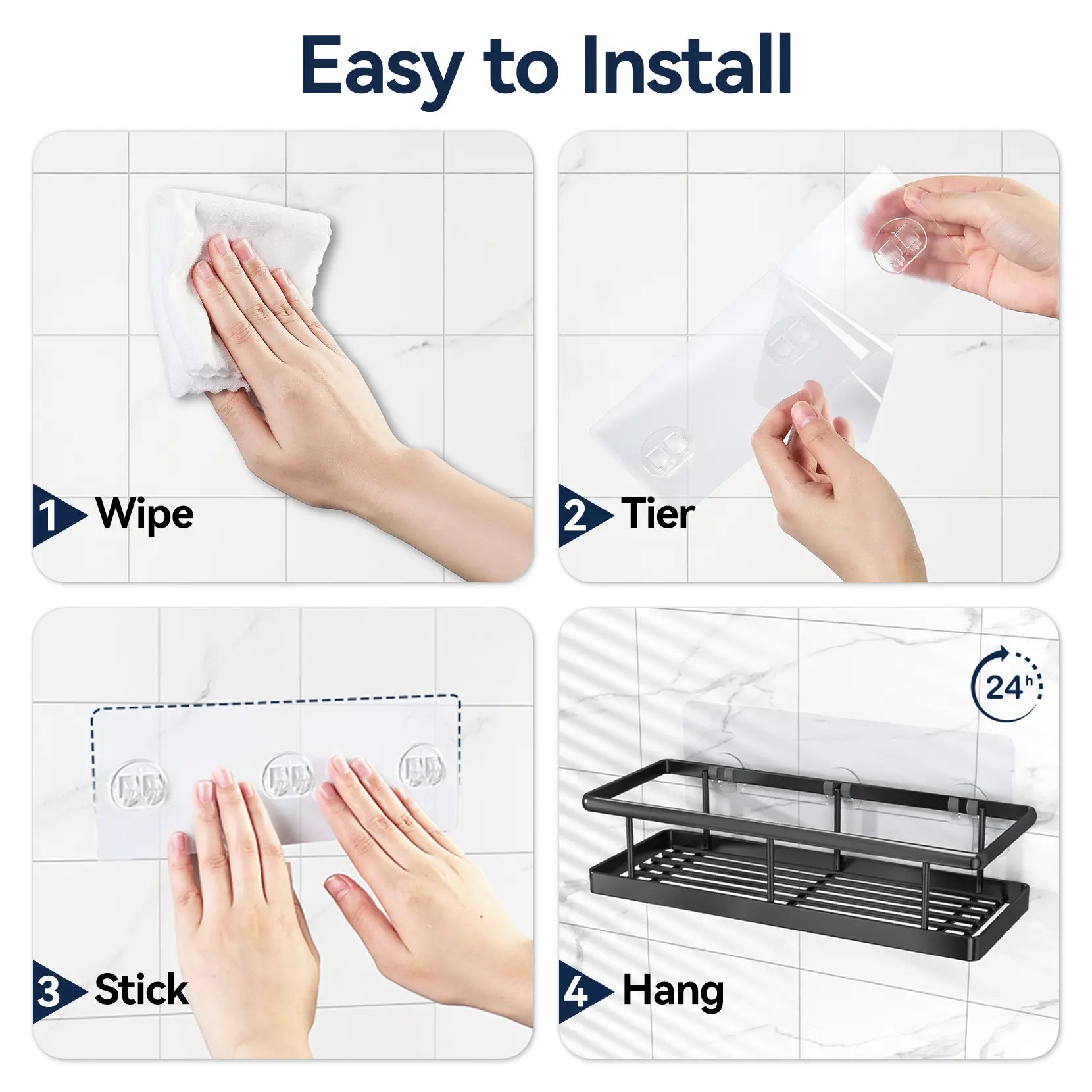 Black Wall-Mounted Metal Shower Holder Shelves, 3/5-Pack Multi-Size No-Drill Shower Organizer, Lightweight Rustproof Modern Caddy with Removable Hooks, Father’S Day Gift