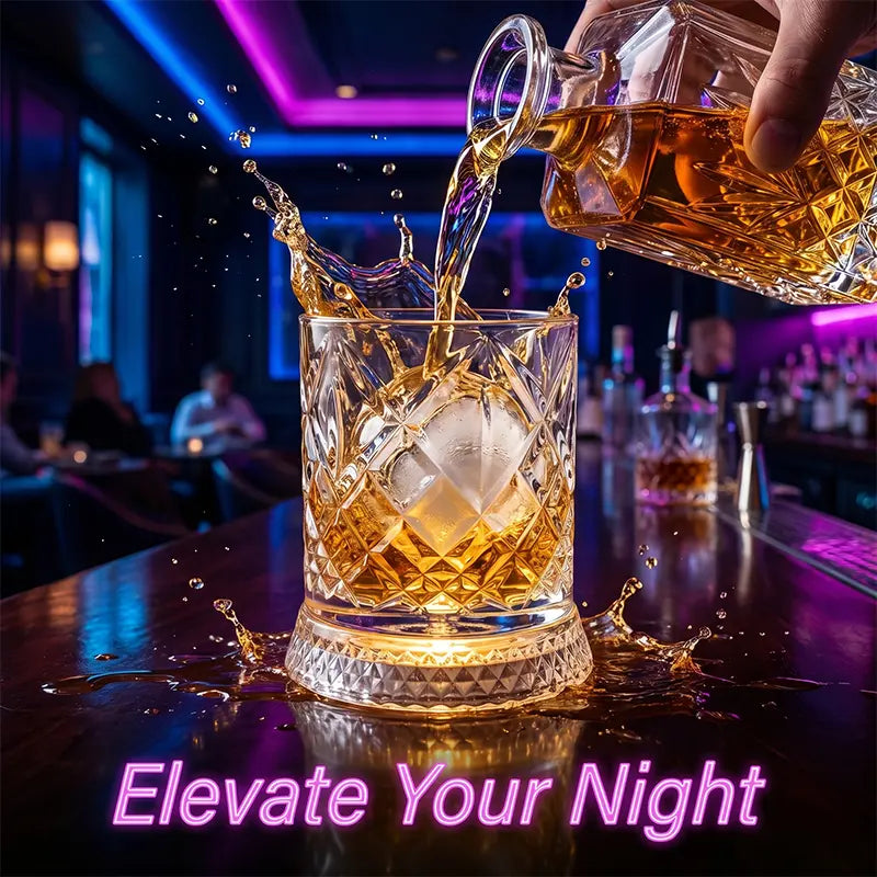 Luxury 360° Spinning Crystal Glass -Star-Cut Stress Relief Whiskey & Wine Glass,Elegant European Barware Gift, Rotating Glasscup Spinning Glass Cup Gift an Illuminated Base Summerwins,Summerwins