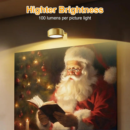 3Pcs Battery Operated Picture Light, Magnetic Led Painting Light with Remote Dimmable and Timer, 3 Lighting Modes And13 RGB Colors Art Display Light for Picture Frame Paintings, Wireless Wall Decor Puck Lights, Gold