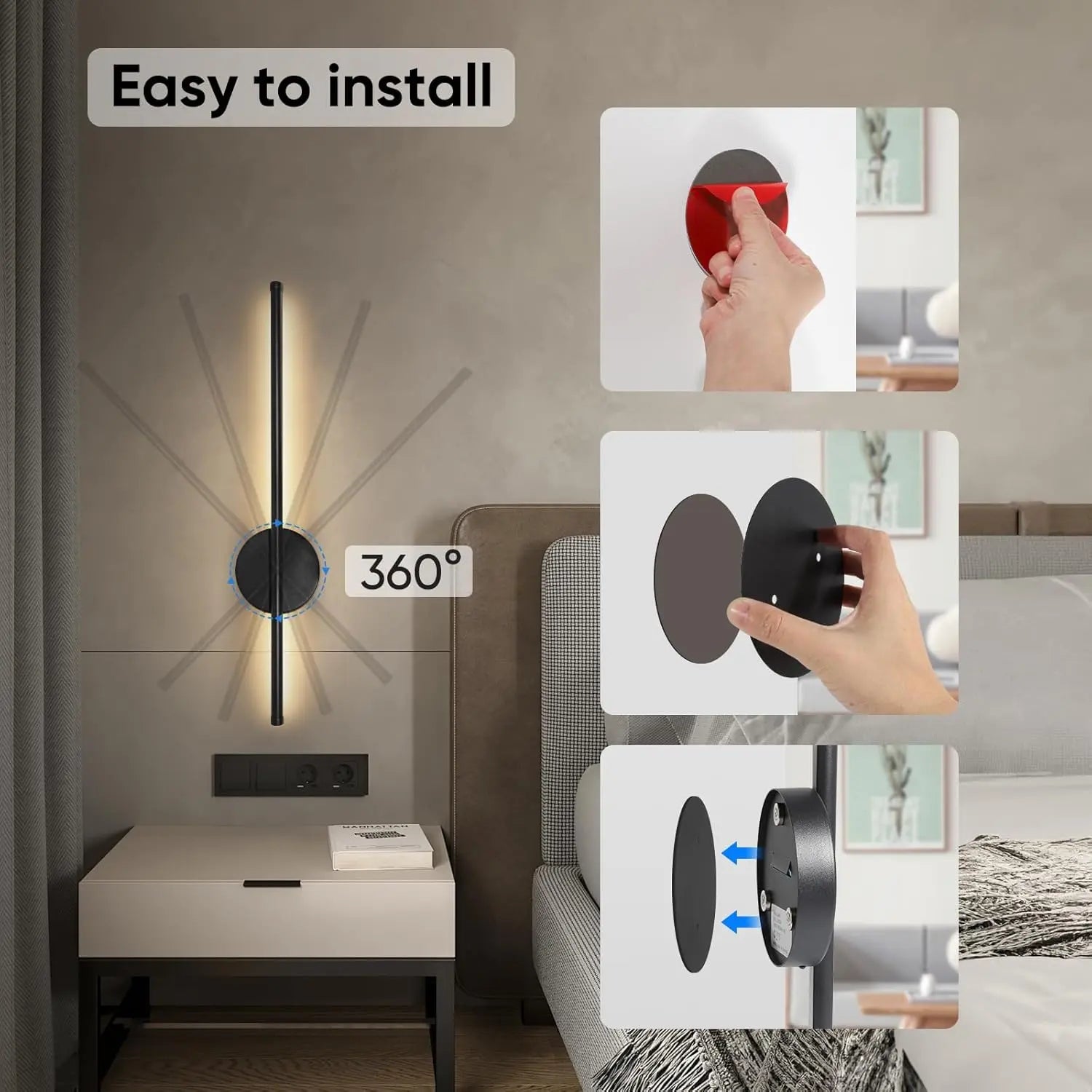 Modern LED Rechargeable Wall Light, 50Cm Line Design, Wire-Free Adhesive Magnetic Installation, Dimmable Remote Control, Bedroom Living Room Decor, Magnetic Dimmable Lights, Dimmable Wall Lamp, Home Decoration Lamp, Indoor Lighting