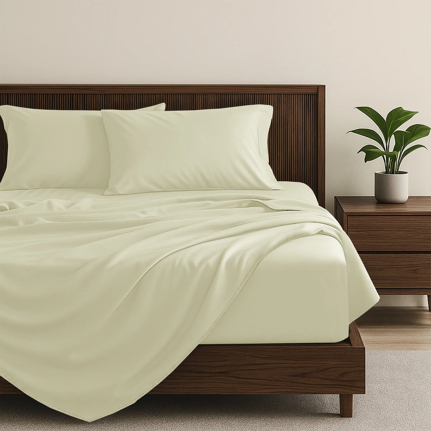Lux Decor 4Pc Bamboo Blend Bed Sheet, Cooling Sheets & Soft Breathable Hotel Quality Bedding, 16-Inch Deep Fitted Sheet, Wrinkle Free, Machine Washable, Silky Smooth Sheets Set